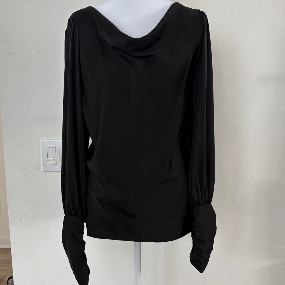 Vici Black Draped Neck Long-Sleeve Blouse size L